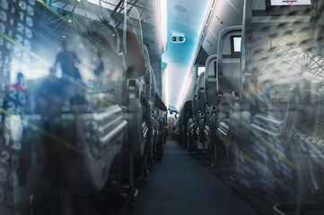 Aircraft interior with aisle and airplane seats