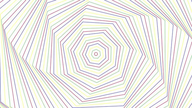 Color bold spin heptagon simple flat geometric on white background loop. Colored heptagonal spinning radio waves endless creative animation. 