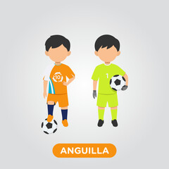 Vector Design illustration of collection football player of Anguilla with children illustration (goal keeper and player). - obrazy, fototapety, plakaty
