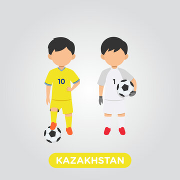 Vector Design illustration of collection football player of Kazakhstan with children illustration (goal keeper and player).