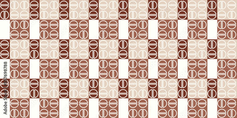 Aufkleber brown, checker, abstract pattern for coffee shop. seamless checkered pattern and coffee halves. used