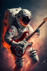 Astronaut playing electric guitar in space. Generative Ai
