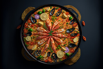 Obraz na płótnie Canvas Spanish Paella food background, Generated AI