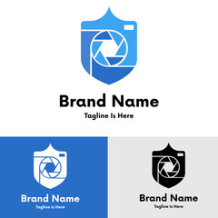 Camera surveillance shield logo design 