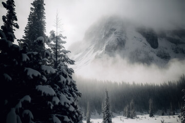 Fototapeta na wymiar Atmospheric winter mountains landscape. AI 