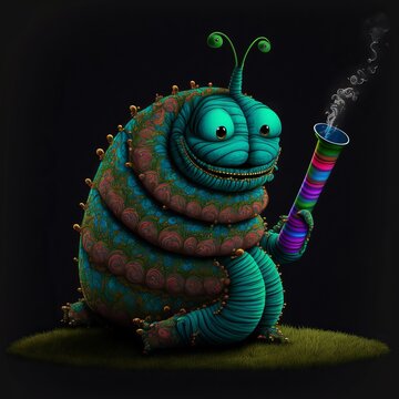 3d rendered illustration of a smoking caterpillar. Fantastic computer generated art of psychedelics character.