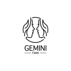Twin girl, gemini inside circle line art style. Vector logo icon