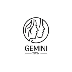 Twin girl, gemini inside circle line art style. Vector logo icon