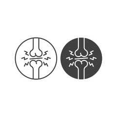 Arthritis, Knee joint inside circle line art style. Vector icon