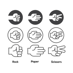 Rock, scissors, paper hand gesture. Vector icon