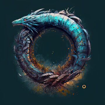 Computer generated illustration of the snake biting its own tail. Ouroboros symbol. Concept of cycle of life, death, and rebirth. 
