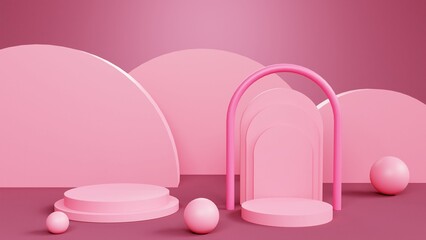 Modern Pink 3D rendering podium for product display