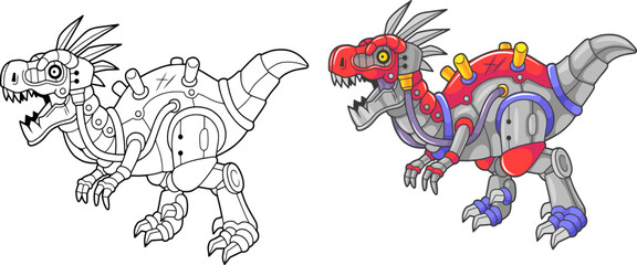 prehistoric robot dinosaur velociraptor, funny illustration