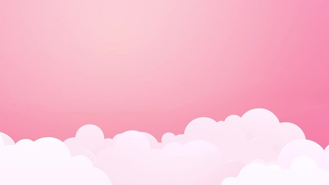 Clouds animation loop in cartoon style. Cream pink color background in 4K with big copy space for Valentine's Day, girl theme decoration or Design for phone app.