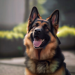 Happy German Shepherd dog portrait looking at camera