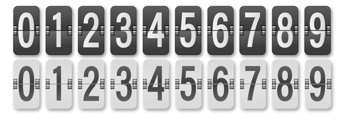Countdown timer with different numbers isolated on background. Clock counter art design. Graphic mechanical scoreboard panel element