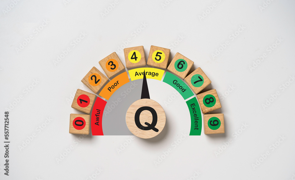 Poster Quality evaluation indicator rating print screen wooden cube block since low to high on white  background for client satisfaction after use product and service  concept.