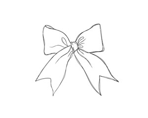 Beautiful festive bow with ribbons - line art illustration