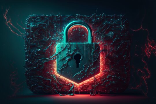 cyber security concept, cyber breech, eroding padlock, generative ai composite