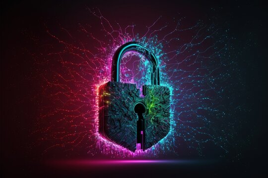cyber security concept, cyber breech, broken padlock, generative ai composite