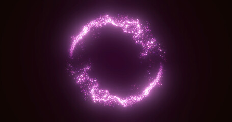 Abstract glowing looped circle made of purple lines of magical energy particles. Abstract background