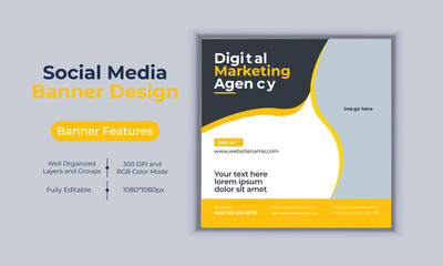 Digital marketing agency social media post banner design vector template modern layout design