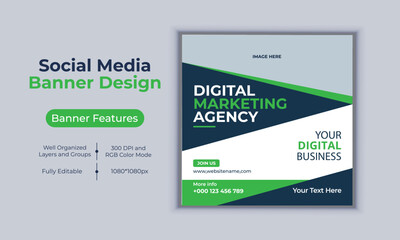 Digital marketing agency social media post banner design vector template modern layout design