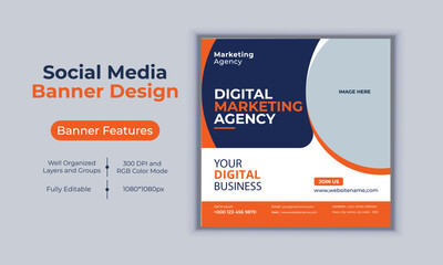 Digital marketing agency social media post banner design vector template modern layout design