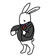 腕時計を見る白うさぎ（影無し）