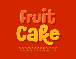 Vector bright emblem Fruit Cake with handwritten Font. Yellow artistic Alphabet Letters, Numbers and Symbols set