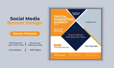 Digital marketing agency social media post banner design vector template modern layout design