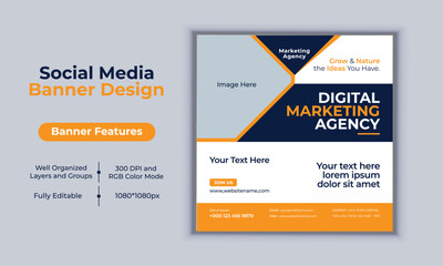 Digital marketing agency social media post banner design vector template modern layout design