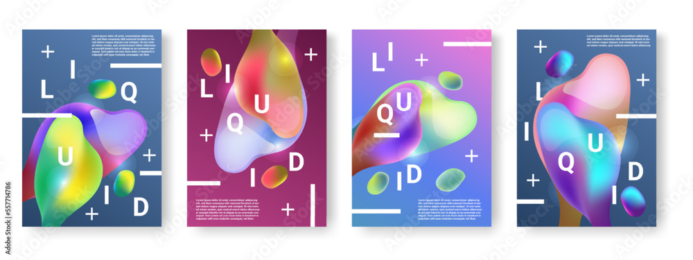 Poster gradient shapes banners. abstract background, liquid shapes posters collection. 3d fluid elements, c