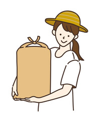 農業女子　農業　農家　米農家　女性　イラスト