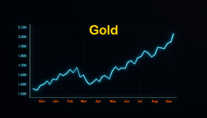 Rising gold chart. Commodity, precious metal. Gold trading and financial figures. Trading screen for commodities, stock market and exchange concept. 3D illustration