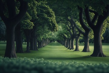 A lush green park filled with lots of trees. Art. Landscape. Generative AI.