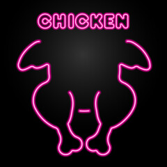 chicken neon sign, modern glowing banner design, colorful modern design trends on black background. Vector illustration.