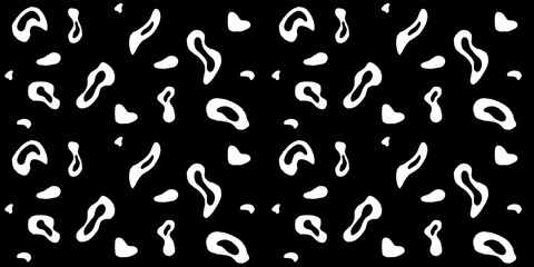 Abstract white shapes scattered on black background. Seamless pattern vector art.