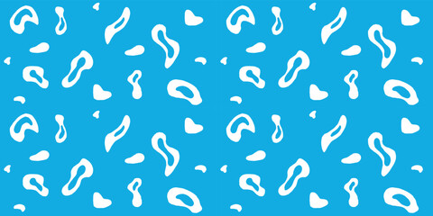 Abstract white shapes scattered on blue background. Seamless pattern vector art.