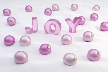 Soft pink glass style Christmas mood sign joy Modern Minimal New Year Concept- 3D render Illustration