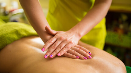 Obraz na płótnie Canvas Massaging hands close-up with pink nails