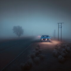 Obraz na płótnie Canvas A mysterious car waits on a lonely road.