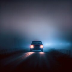 Fototapeta na wymiar A mysterious car waits on a lonely road.