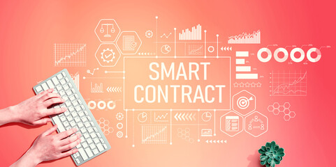 Smart contract theme with person using a computer keyboard