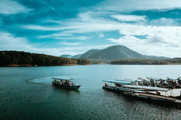 boat on the lake mountain 