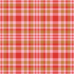 Plaid seamless pattern in red. Check fabric texture. Vector textile print.