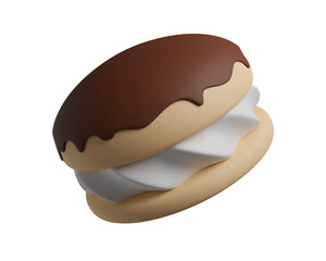 Sandwich cookies with vanilla filling and chocolate frosting, 3d illustration for biscuit package design. 3d rendering