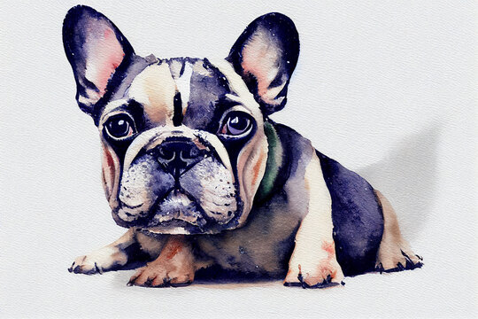 a cute artist Pug dog portrait with a paint palette, brushes and paints