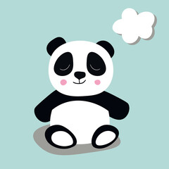 Cute panda baby isolated on color background. Funny asian animals. Card, postcards for kids. Little bear child smiling. Flat vector illustration for banner, card, wallpaper, poster