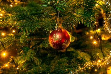 christmas tree decorations on red, nacka, stockholm,sweden,sverige